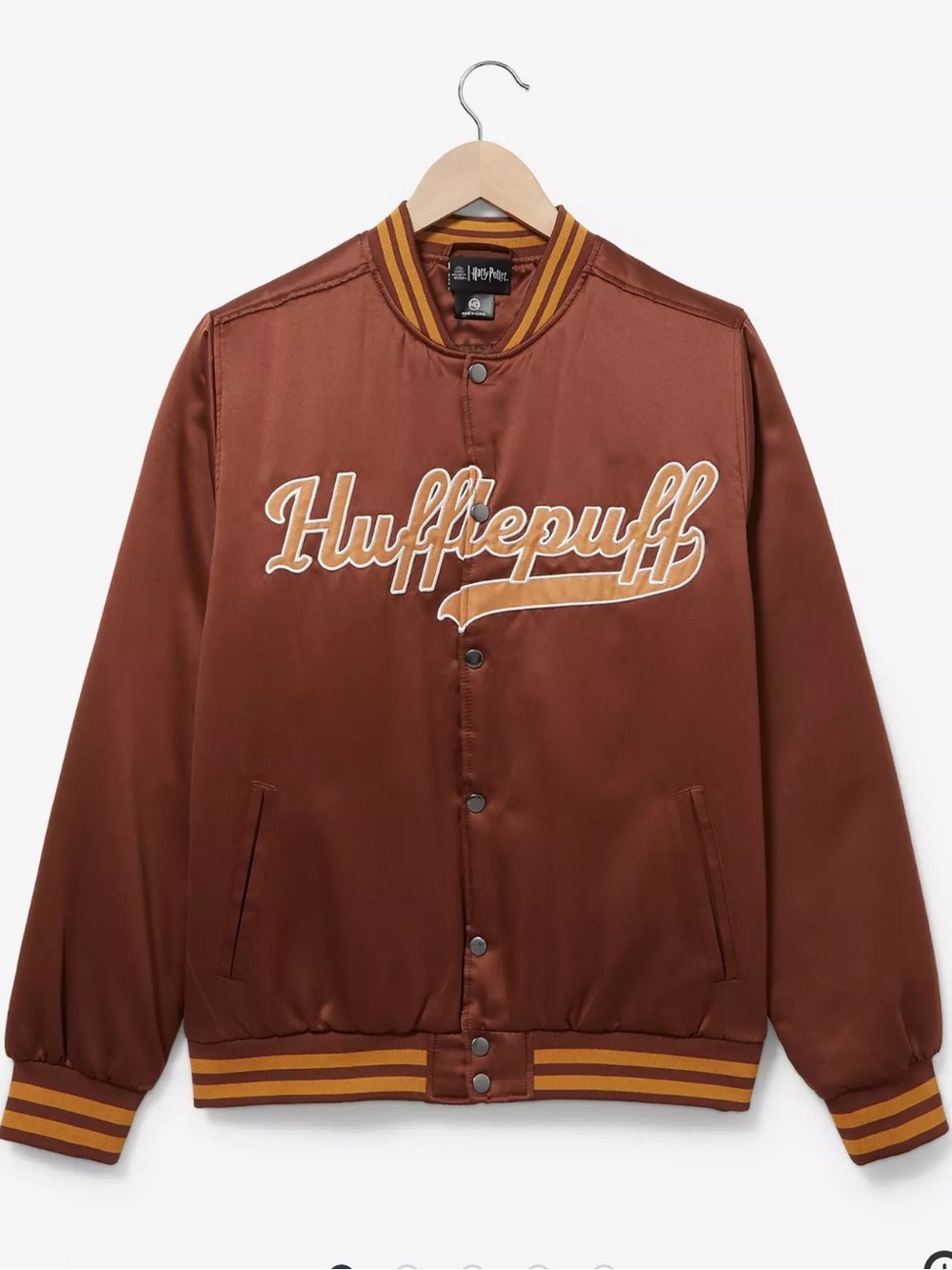 NWT Hufflepuff Brown Satin Varsity Jacket